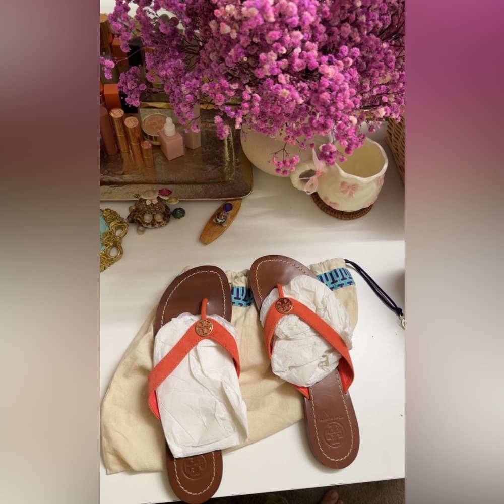Tory Burch Women's Sandals in Vibrant Orange and Brown